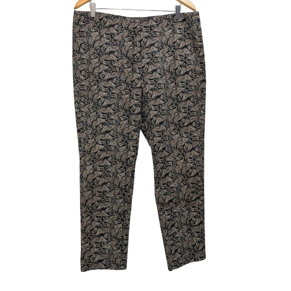 J. Jill Ankle Pants‎ Black Tan Paisley Cotton Stretch Trousers - 14 - Picture 2 of 8